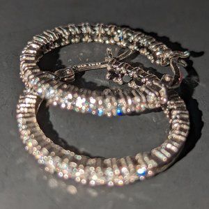 Black, white simulated diamond hoop earrings in .925